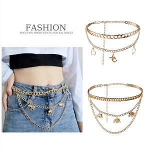 Vintage Gold Alloy Multi Layer Waist Chain For Women Elephant Heart Pendant Adjustable Punk Body Chain Jewelry Belt