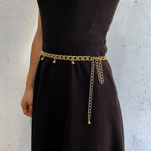 Ceinture Chaîne Métallique Dorée pour Femmes Réglable Chaîne de Taille à Maillons Losange Avec Pendentif Boule pour Robes Bijoux de Mode