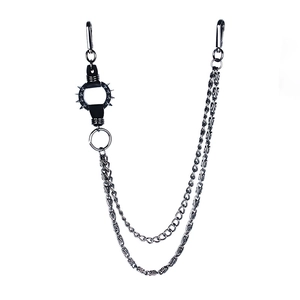 Double-layered punk metal trouser chain with spiked ring and silver lobster clasps