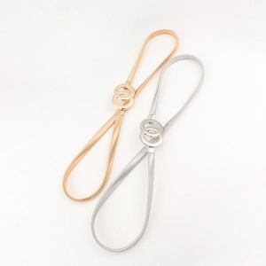 Women's gold and silver metallic elastic belts with double O-ring buckle fashion waistbands