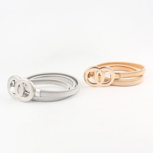 Elegant gold and silver elastic metal belts with double ring buckles for women's dresses