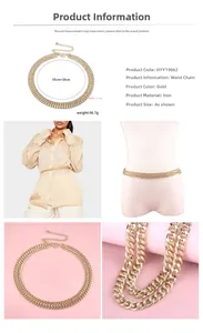 Detailed size specifications for gold double-layer chain belt with adjustable length links