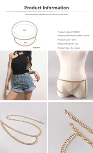 Detail view of gold double-layer chain belt with lobster clasp for women fashion dresses