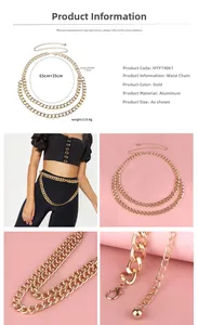 Detailed close-up showing adjustable layers and dimensions of the gold aluminum waist chain