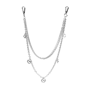 Chaîne de pantalon double en métal argenté avec pendentifs S et fermoirs mousquetons