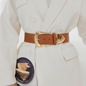 Women Fashion Wide Corset Belt High Waist Elastic Cinch Belt Electroplated Gold Alloy Buckle PU Leather Waistband For Dress