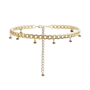 Chaîne de taille double rangée en métal doré avec perles pendantes pour robes femmes