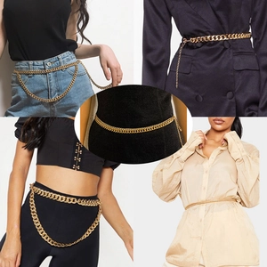 Women Punk Style Metal Waist Chain Multilayer Gold Plated Belly Chain Fashion Hollow Dress Belt Body Jewelry Accessories For Jeans Dress