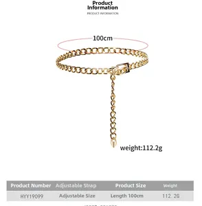 Detail of 100cm gold metal link waist chain with length and weight specifications