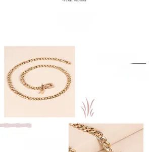 Close-up of golden curb chain waist belt with metal padlock pendant and pin buckle