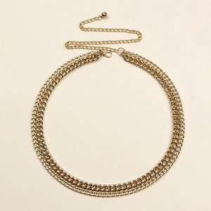 Women's gold double-layered chunky chain waist belt with punk style and lobster clasp