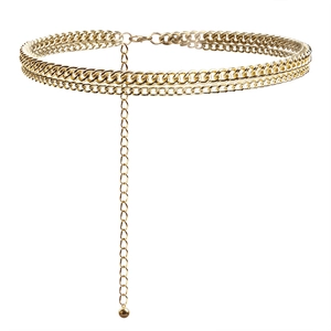 Golden double-layer chain belt for women, punk style thin metal waist accessory for dresses