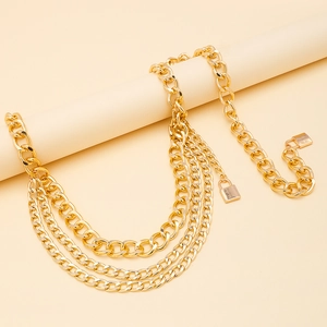 Ceinture punk à triple chaîne gourmette dorée avec doubles pendentifs cadenas pour unisexe