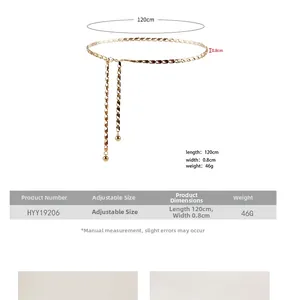 Détail de la ceinture chaîne dorée ajustable avec plaques ovales, longueur 120cm et 46g
