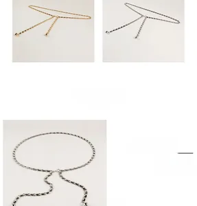 Détail de chaînes de taille métalliques dorées et argentées à maillons ovales