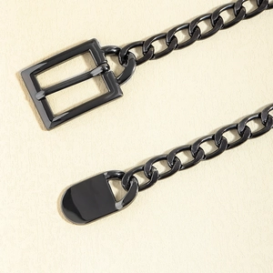 Punk style chunky black metal waist chain belt with rectangle buckle and oval pendant