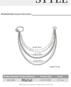 Detailed specs of triple-layer silver metal pants chain with 38cm, 45cm, 50cm lengths