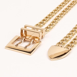 Stylish gold metal double layer waist chain belt with chunky links and heart-shaped tip