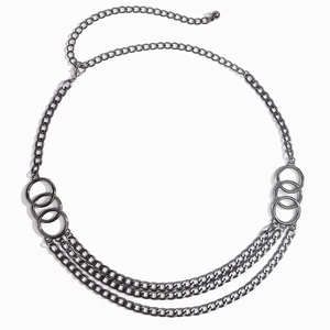 Chaîne de taille multicouche en métal bronze avec triples anneaux et fermoir mousqueton