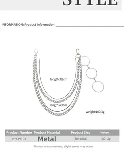 Close-up of double layer silver metal trousers chain with punk style ring pendants
