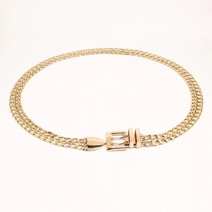 Punk style double layered gold metal chain belt with double row pin buckle for women