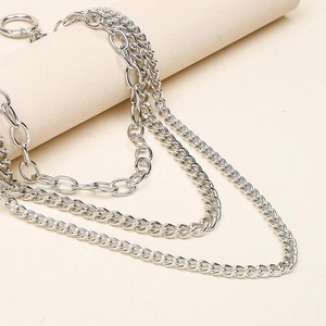 Three-layer silver metal waist chain for men with punk style and spring rings
