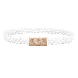 Elegante cintura in perle bianche con fibbia quadrata di strass per abiti eleganti
