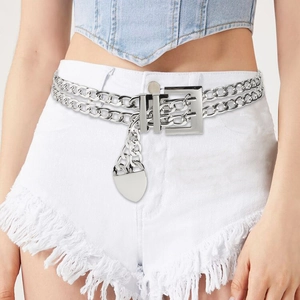 Ceinture Chaîne en Métal Double Couche Style Punk pour Femme Boucle à Double Ardillon Chaîne de Taille Avec Pendentif Coeur Bijoux