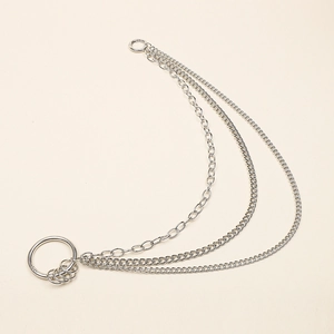 Close-up of triple-layered silver metal wallet chains with large O-ring and spring clasps