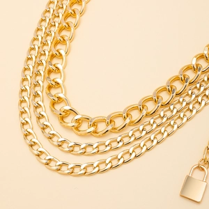 Chaîne de taille multicouche punk en métal doré avec quatre rangs et pendentif cadenas