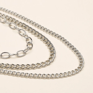 Three-layer silver metal pants chain for men with punk style curb and oval link design