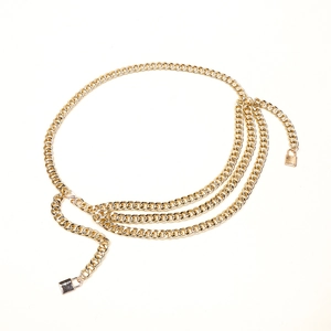 Chaîne de taille dorée à triple couche style punk avec pendentifs cadenas pour hommes et femmes
