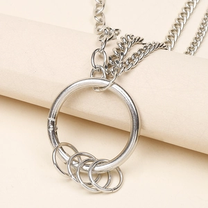 Men's silver three-layer punk style metal waist chain with circular spring clasps