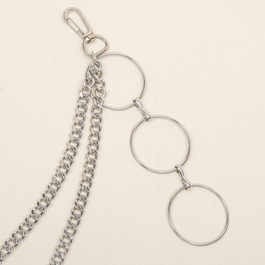 Punk silver double layered trouser chain with metal rings and lobster clasps for jeans