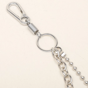Punk style silver beaded and oval link double layer trousers chain with lobster clasp