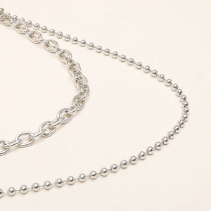 Punk style silver double-layered pants chain with beads and metal link chains