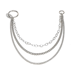 Three-layer silver metal pants chain for men with punk style and sturdy snap hooks