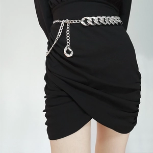 Women Fashion Metal Link Chain Waist Belt Gold Silver Electroplated Punk Style Dress Accessory Adjustable Body Jewelry