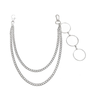 Silver double layer pants chain with triple rings and lobster clasps for punk style jeans