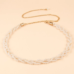Chaîne de taille élégante en perles blanches et métal doré pour femme, ajustable