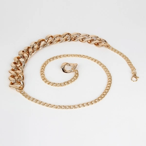 Chunky gold chain belt for dresses featuring oversized flat links and lobster clasp closure