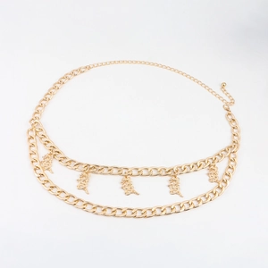 Chinese Style Metal Double Layer Waist Chain With Dragon Pendants Gold Adjustable Body Chain Belt For Women Party Accessory