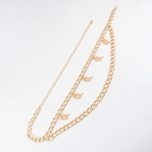 Golden multi-layer metal chain belt with Chinese dragon pendants and lobster clasp closure