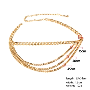 Detail showing four-layer gold chain belt dimensions 100cm length and 102g weight