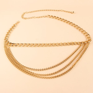 Women Fashion Multi-layer Metal Chain Waist Belt Gold Electroplated Hip-hop Style Adjustable Body Chain For Dresses Accessory