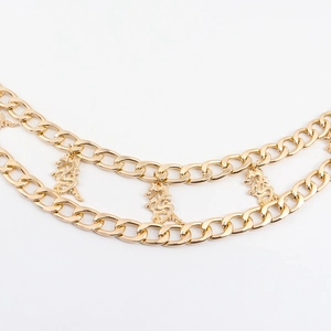 Double-layer golden metal waist chain featuring Chinese dragon pendants for women
