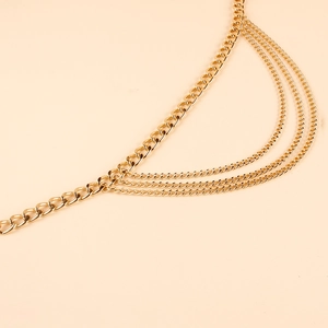 Four-layer gold metal chain waist belt accessory for dresses in layered minimalist style