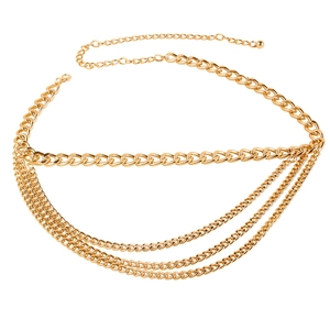 Women's gold multi-layer chain belt with four layered metal chains and lobster clasp
