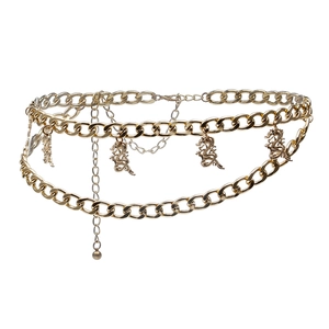 Double-layer golden metal waist chain with Chinese dragon pendants and lobster clasp