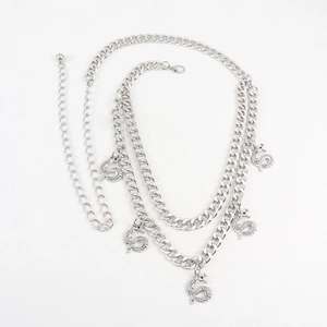 Silver multi-layer waist chain with sparkling rhinestone dragon pendants for women